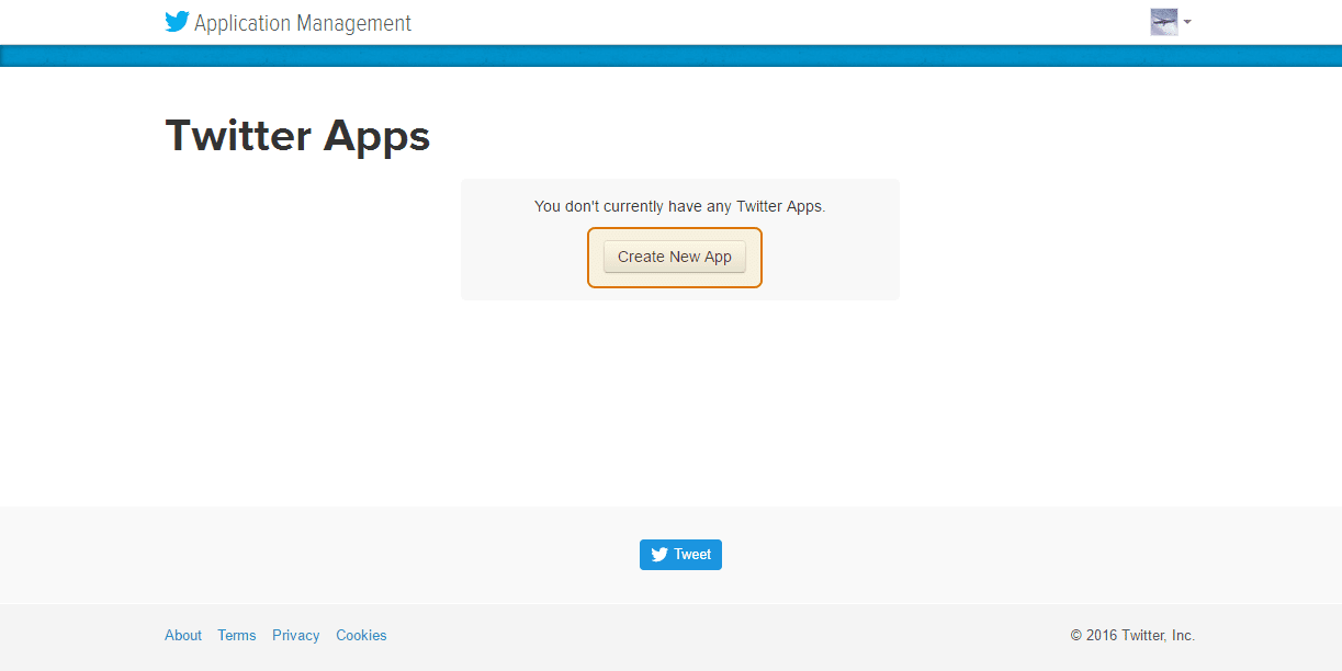 Create New App in Twitter